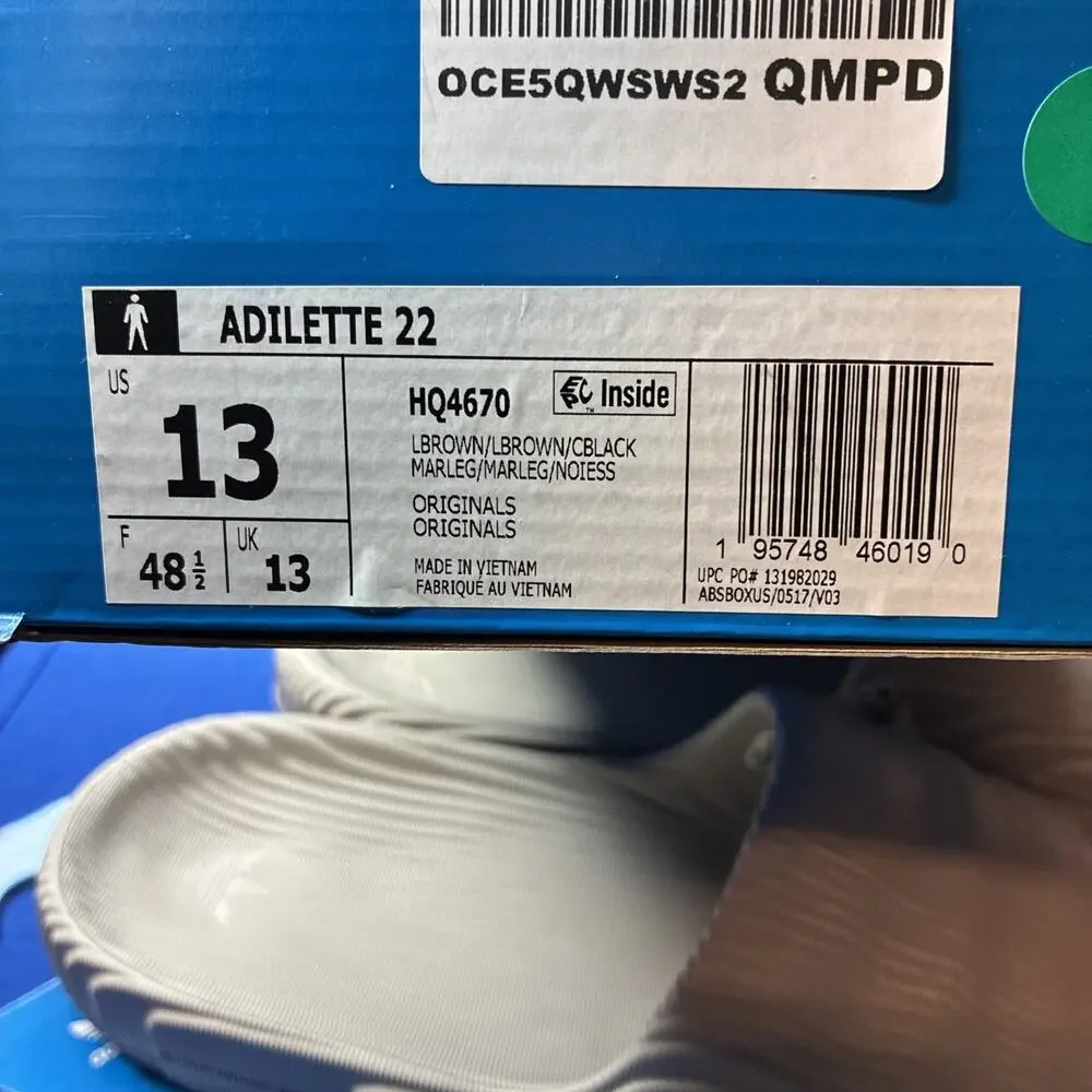 Adidas Adilette 22 Slides 'Light Brown' / HQ4670 / Men's Size 13